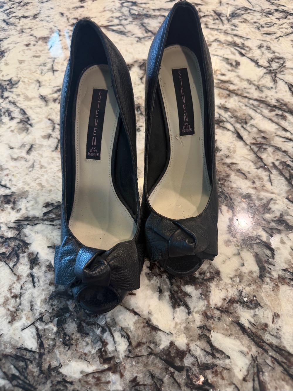 Steven by Steve Madden Black Peep Toe Heels with Knot Accent
